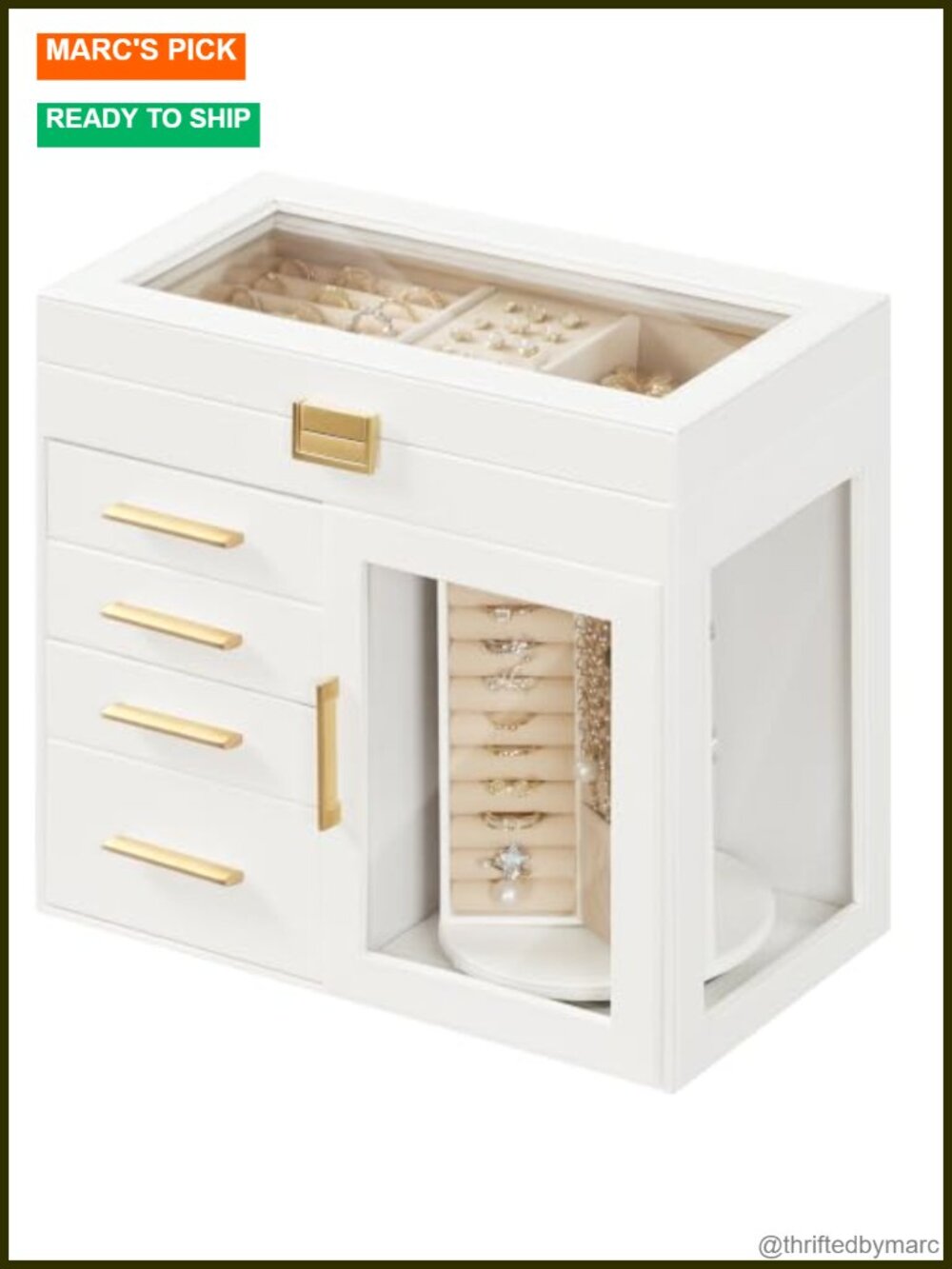 360 Rotating 5-Tier Jewelry Box Organizer with Glass Window & PU Leather